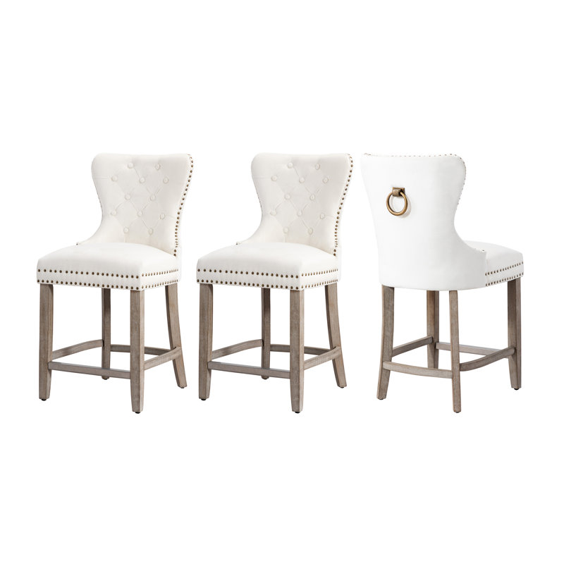 Tabouret de bar et de comptoir Kirsten, Tabouret de comptoir (siège d'une hauteur de 24 p, Gris, Blanc