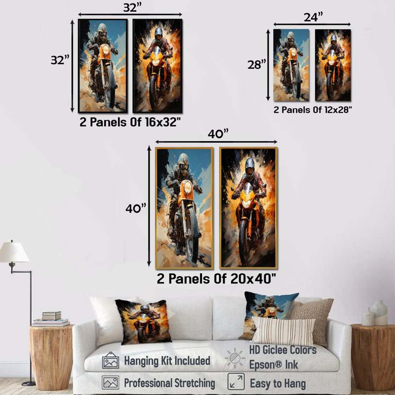 Ensemble de salon mural orange et bleu Durty, H 28 po x l 25 po, Toile tendue