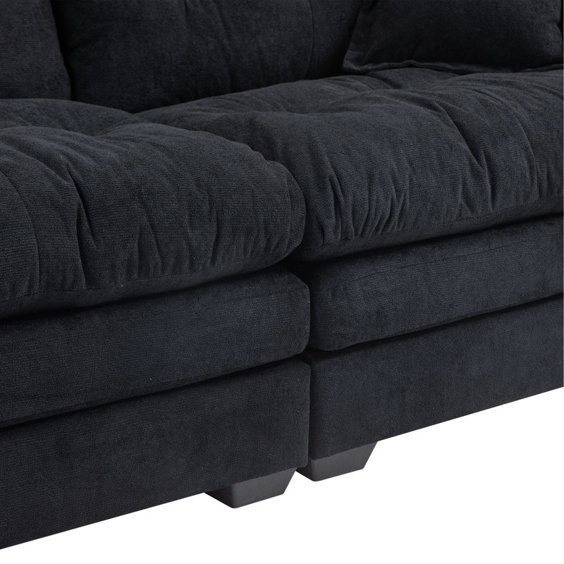 84" Chenille Sofa Small Sofa Loveseat Deep Seat Sofa Couch With 2 Throw Pillows & Memory Foam For Living Room Apartment Office Lounge-Black