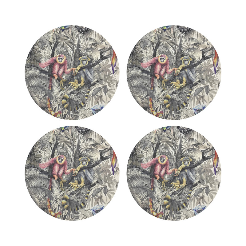 Arcadia Monkeysvegan Leather Round Coasters