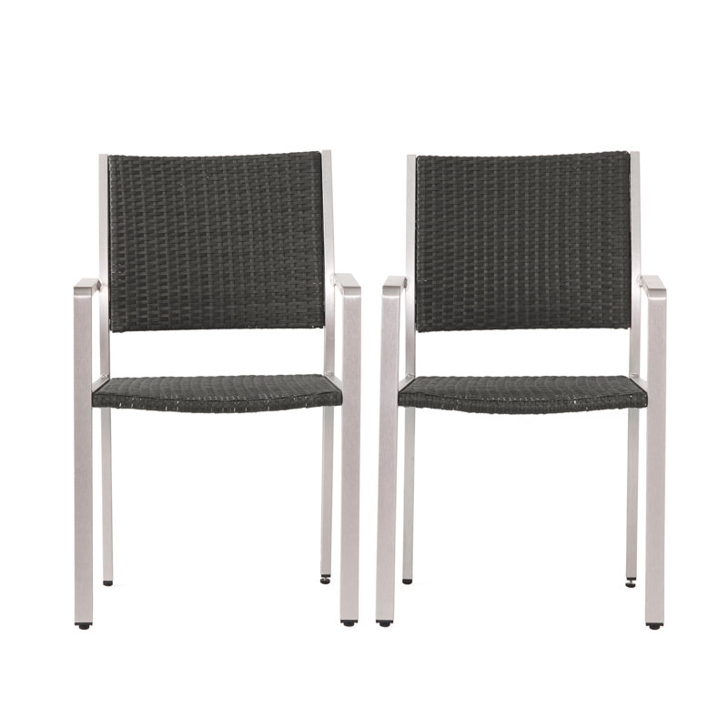 2 chaises de salle à manger d'extérieur grises - structure en aluminium, pour jardin et patio