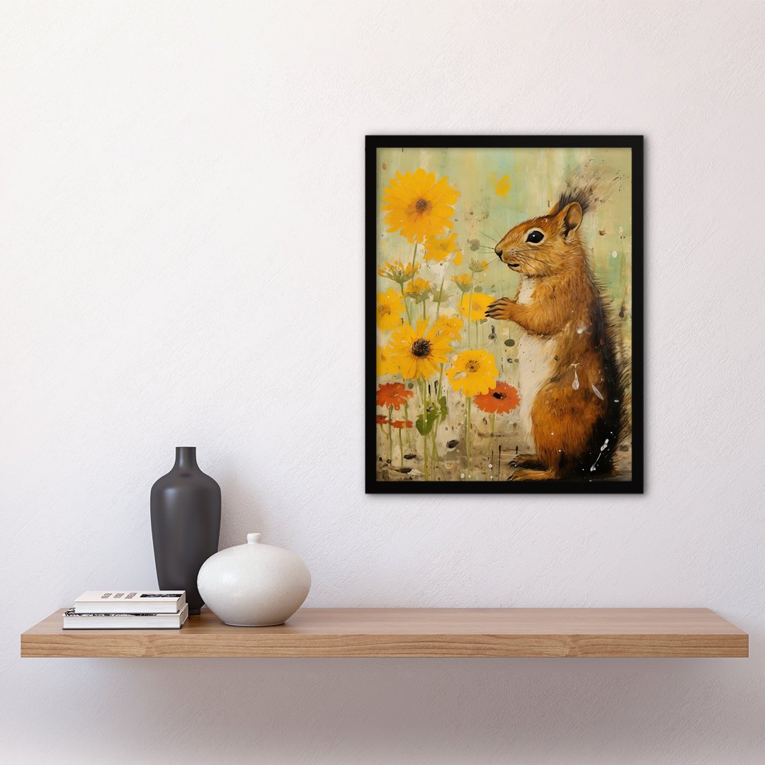 Squirrel In The Marigolds Stop To Smell The Flowers - Single Picture Frame Print