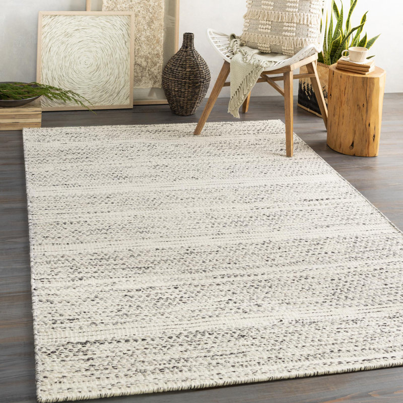 Chevron Flatweave Wool Cream/Black Area Rug, Rectangle 2' x 3'