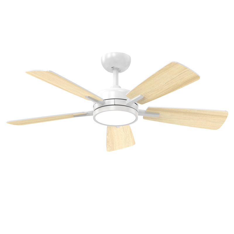 2pcs 46 Inch Ceiling Fans With Lights Remote Control Quiet Fan, White with Oak/White Blades