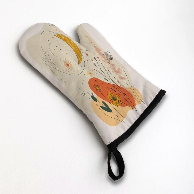 Linework Flowers Oven Mitt Cotton Twill