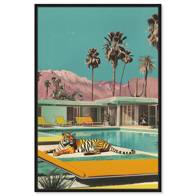 Art, art moderne, toile Tiger, Cadre flottant noir, 16" H x 11" W