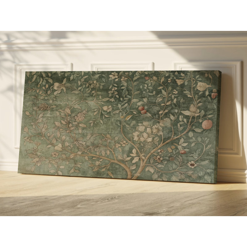 Art mural rétro sur toile vert William Morris, H 28 po x l 56 po x P 1,5 po