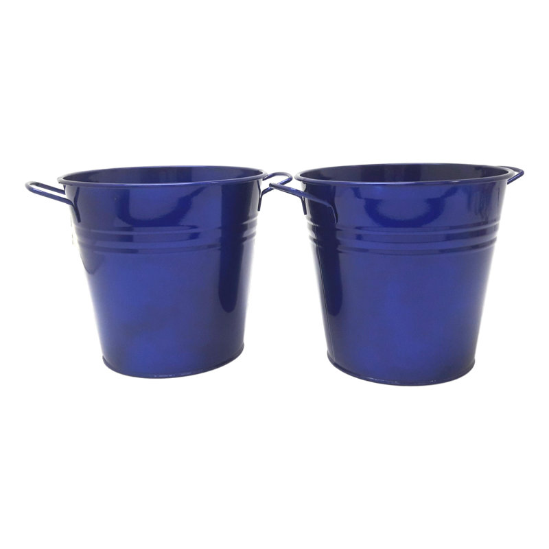 Maynard Metal Pot Planter, Glazed Blue