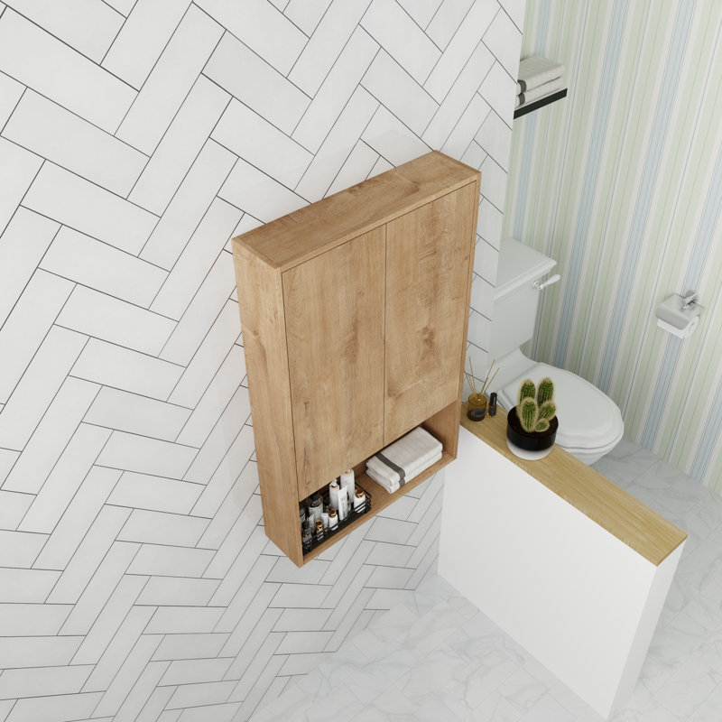 24" Floating Bathroom Storage With Soft Close Door And Shelf, 37.4" H x 23.33" W x 5.9" D, Brown