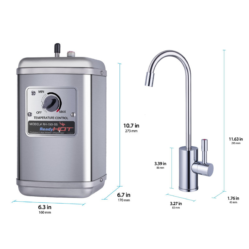 Robinet de cuisine à levier simple avec distributeur d'eau chaude Ready, Chrome poli