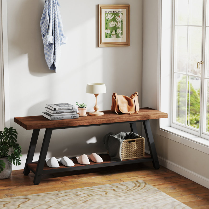 Banc de 43 po en bois rustique pour hall d'entrée - Conception moderne de style campagnard, parfait comme banc de bout de lit, banc de rangement dans le vestibule et siège de salon