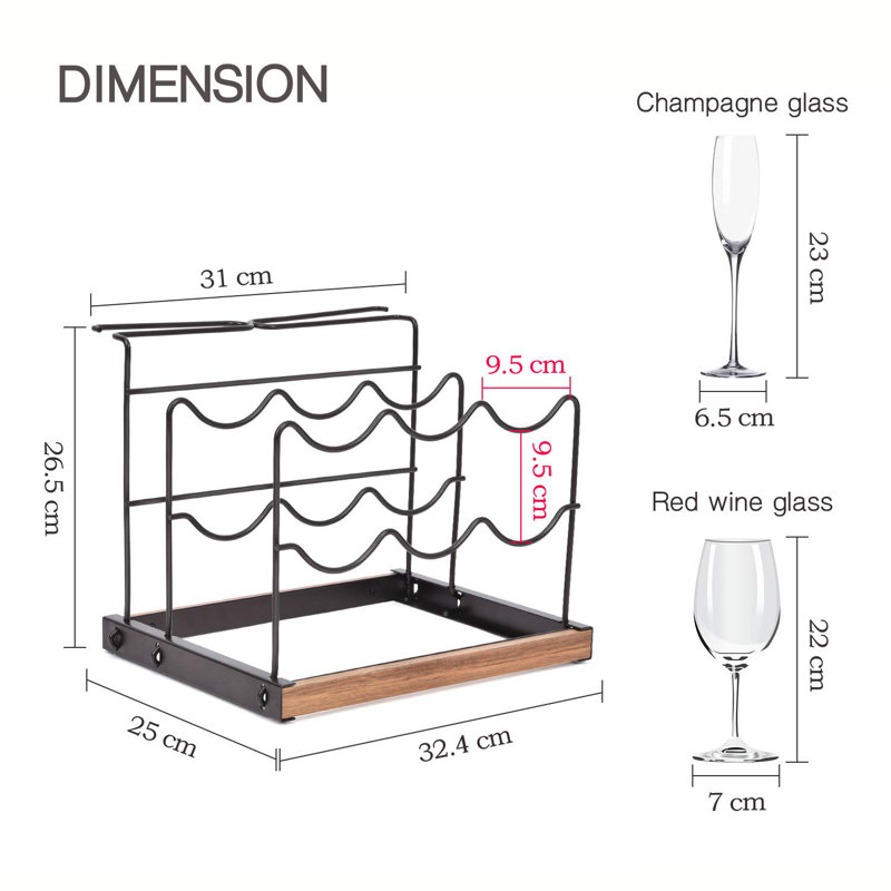 Akanksha 6 Bottle Tabletop Wine Bottle & Glass Rack in Brown