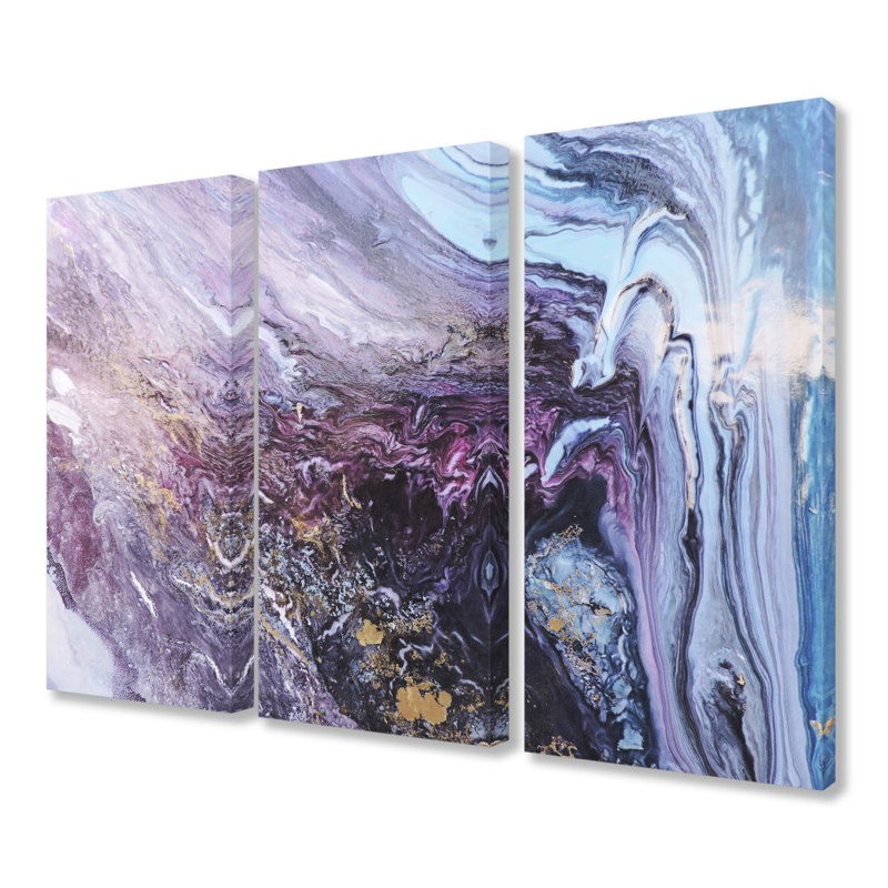 « abstract liquide purple blue texture » par leticia herrera-ensemble de 3 impressions de photos panoramiques, Toile