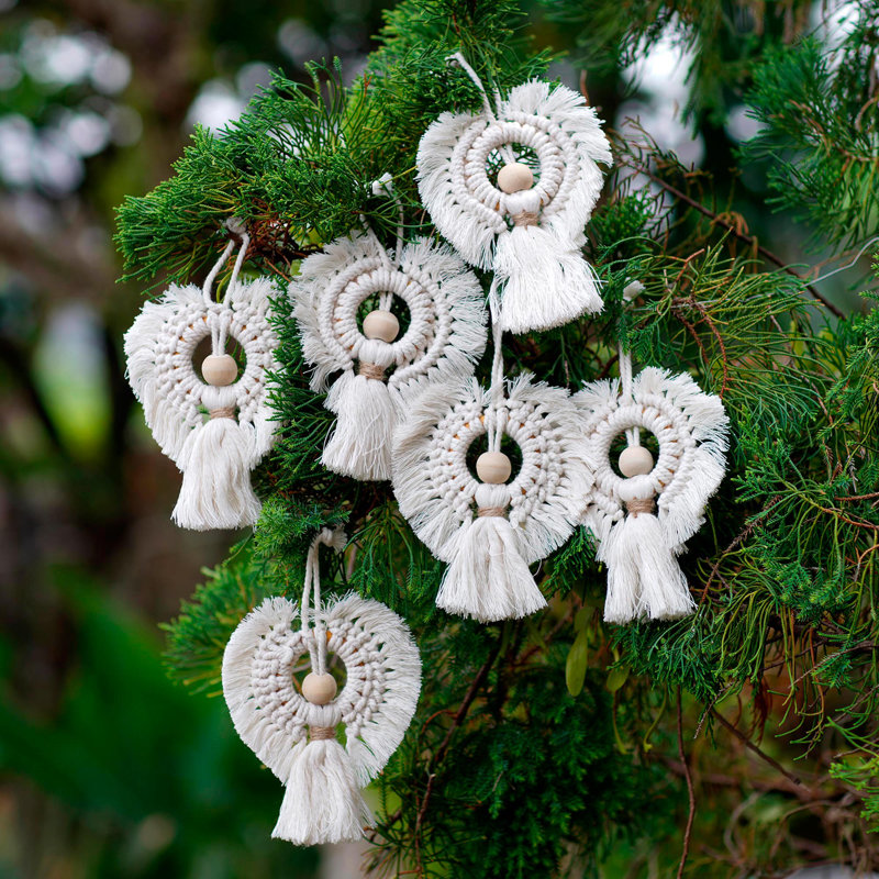 Ensemble de 6 décorations de Noël Snow Angels en coton tissé à la main