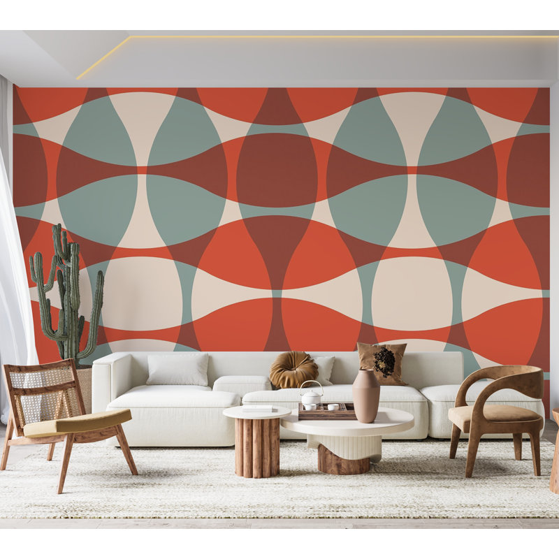 Papier peint de qualité supérieure - formes géométriques rétro, L 96 po x l 120 po