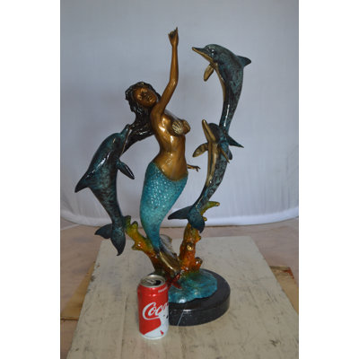 Hendrickson Mermaid with 3 Dolphins Statue  -  Size: 15"L x 8"W x 25"H. 