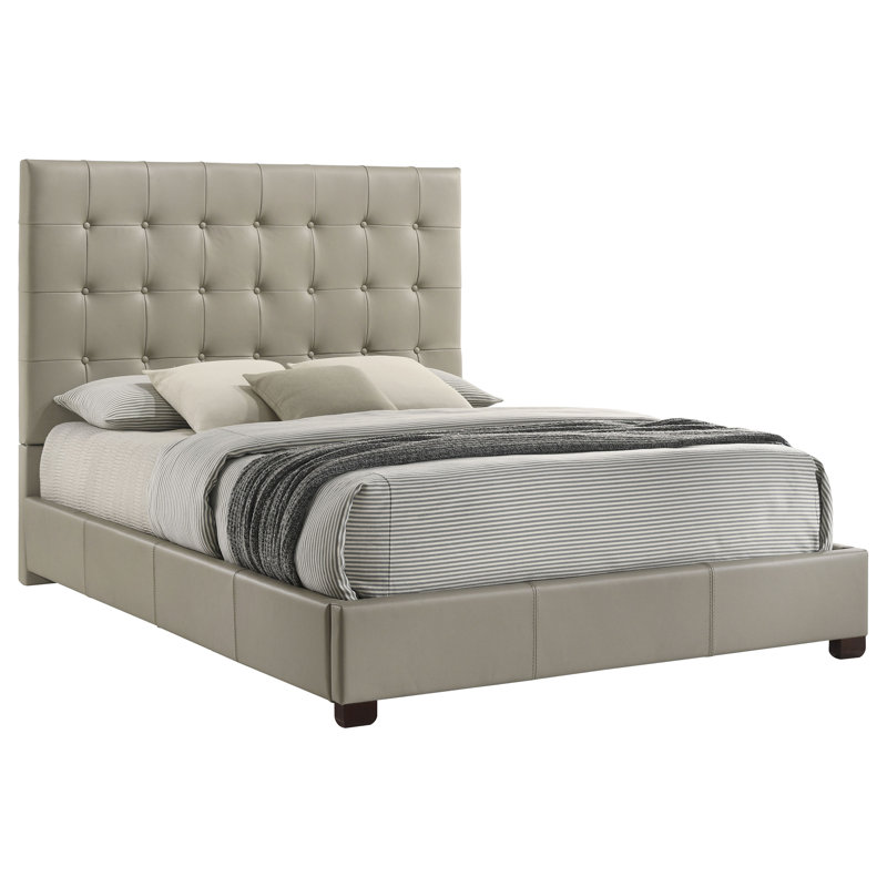 Lit plateforme en cuir véritable Joseph, Tanné, Grand lit