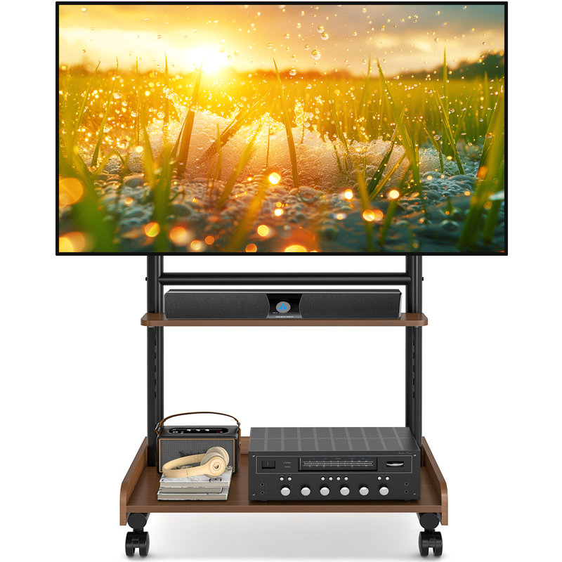 Meuble télé universel mobile à hauteur de 86 po avec chariot réglable, brun, Brun