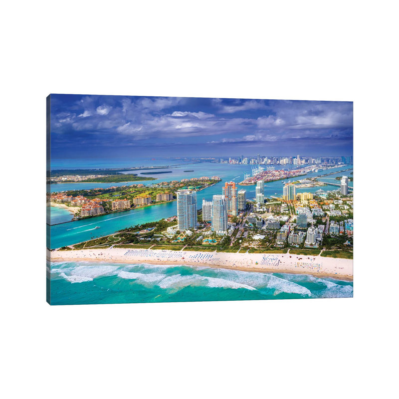Miami South Beach depuis l'hélicoptère II - estampe numérique sur toile tendue avec châssis
