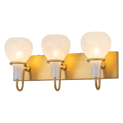 Luminaire de meuble-lavabo de salle de bain 3 lumières en laiton, Janni moderne Mid-Century de 20,5 po avec abat-jour en verre nuage, éclairage monté / descendant doré antique pour miroir d'évier double, homologué ETL UL