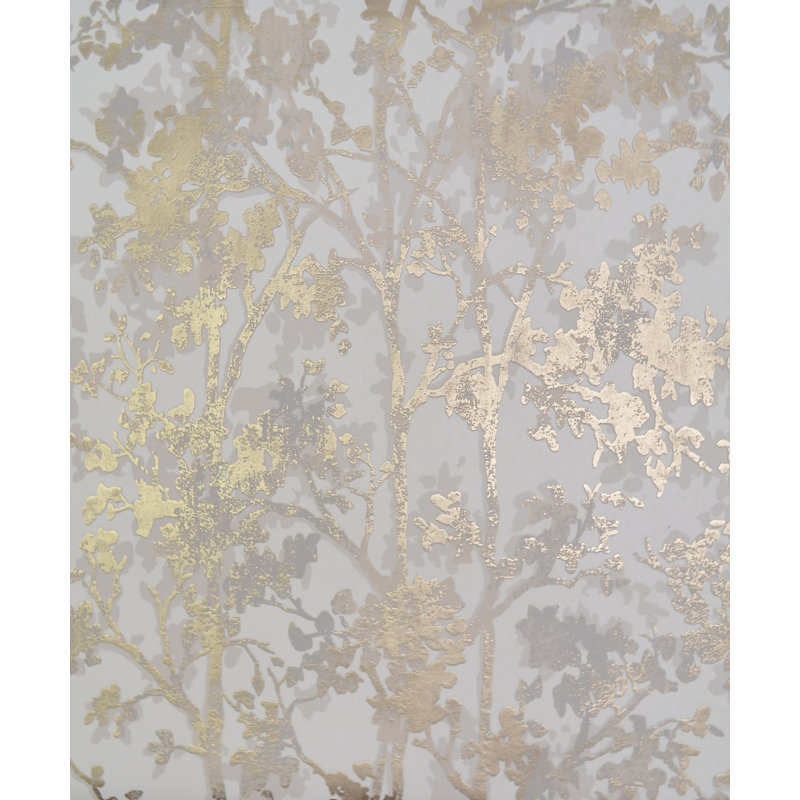 Caoimhe Non-Pasted Vinyl Floral Wallpaper Roll, White/Gold