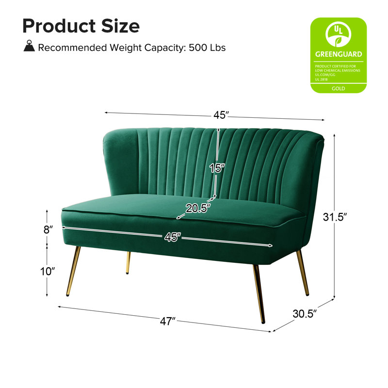 Euclid 47" Velvet 2-Seat Armless Loveseat, Green