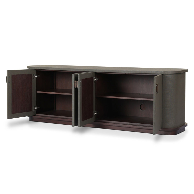 Berlin Media Console-Worn Black Veneer, Dark Green Lacquered Linen