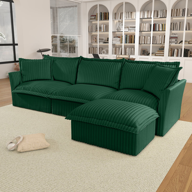 Modern Comfortable Living Room Large Sofa, Green Corduroy