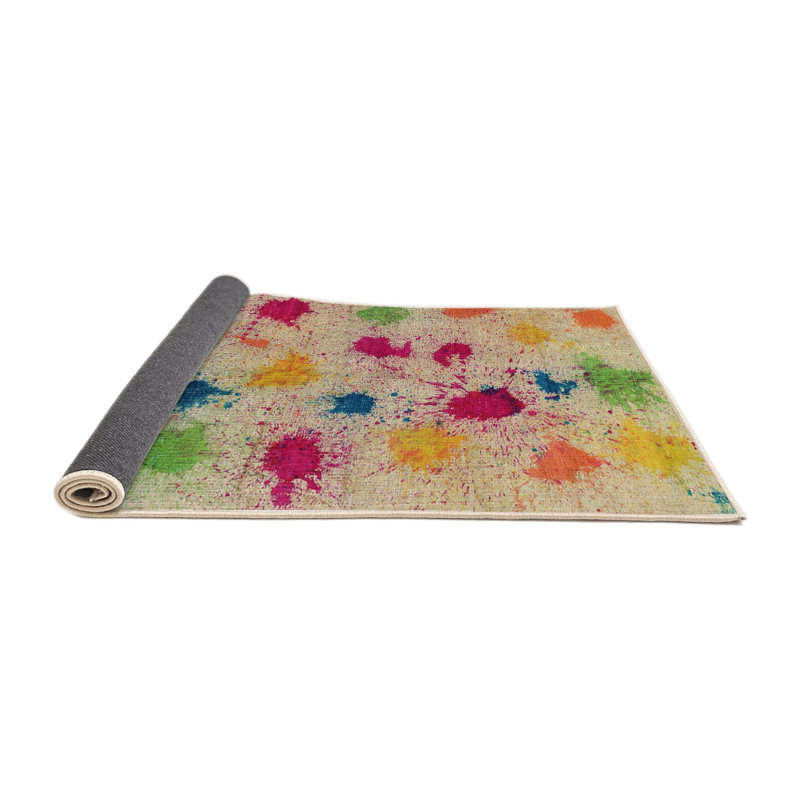 Tapis contemporain beige / jaune / vert, Rectangle 5 pi x 7 pi