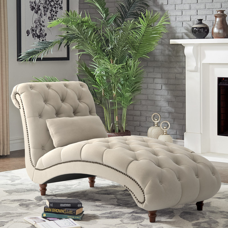 Chaise longue capitonnée sans accoudoirs Huskins, Beige chiné