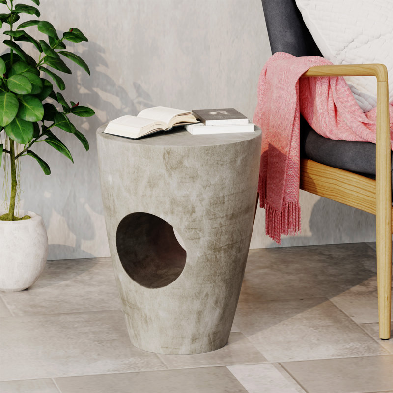 Belmin Round Outdoor Side Table , 14.5'' in. W 14.5'' in. D, Concrete Grey