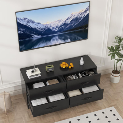 43.7" TV Stand with Mount for TVs 32–75", Modern Media Console with 4 Drawers & Adjustable TV Bracket