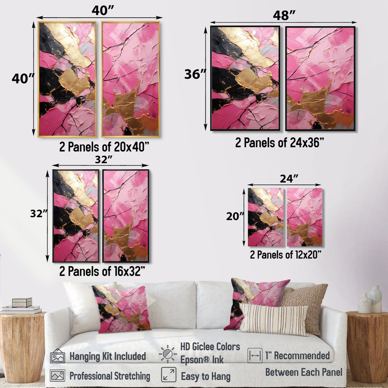 Décoration murale moderne rose Minimalisme or rose I, Toile tendue, Ne s’applique pas, H 36 po x l 48 po