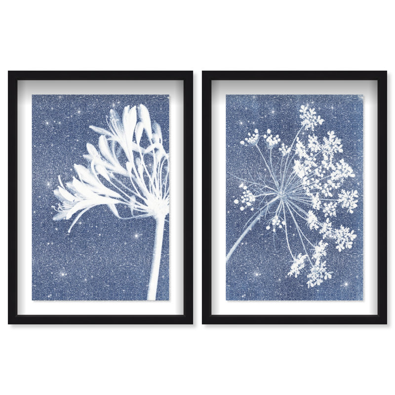 Cyan Flowers Set Set by Oliver Gal, 21.5"H x 31.5"W, Black Shadowbox