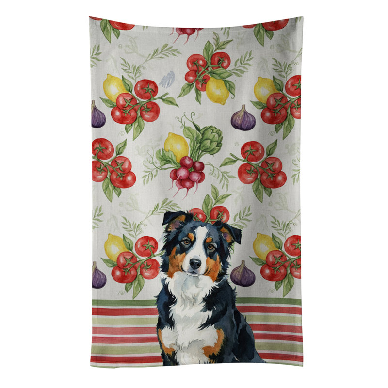 Black Tri American Shepherd Vegetables Kitchen Towel, Black Tri American Shepherd