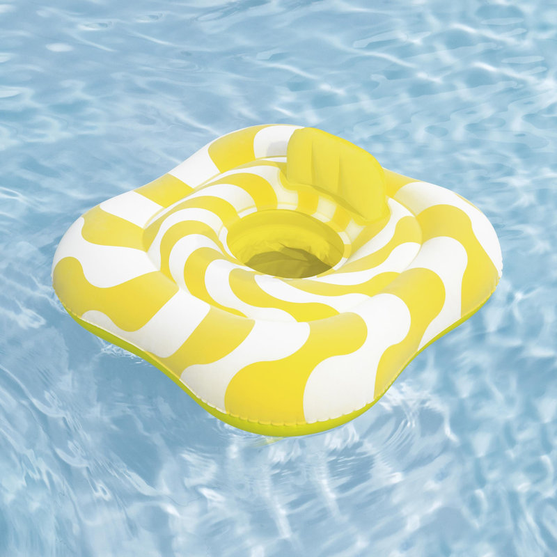 Coffre-fort pour la nage: Comfort Plush - Baby Float - Carré ondulé jaune, 2 anneaux gonflables, piscine de 31 po et tube d'eau