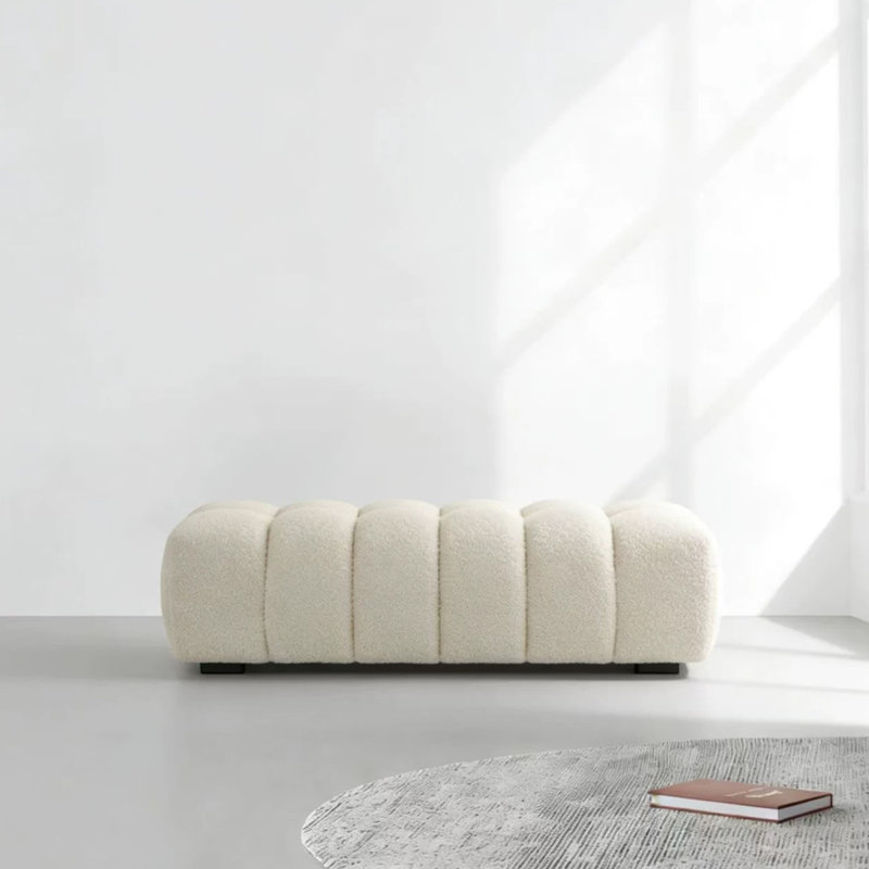 Banc rembourré en bois massif beige