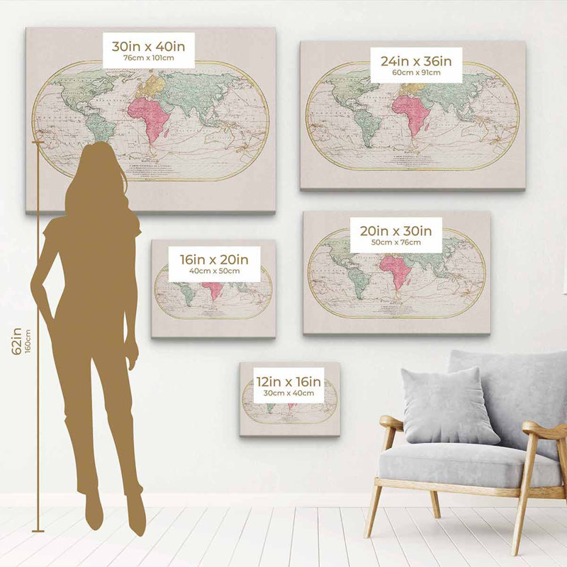 Vivier multicolore carte du monde, art sur toile, toile sur toile, Cadre flottant blanc, H 30 po x l 40 po