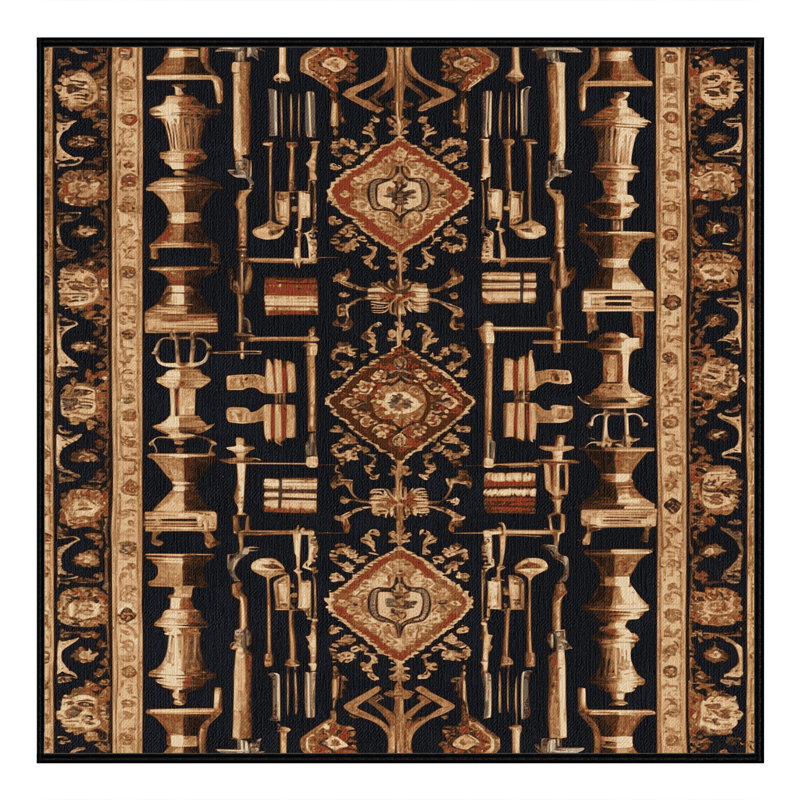 Machine Washable French Black Area Rug, Square 6'