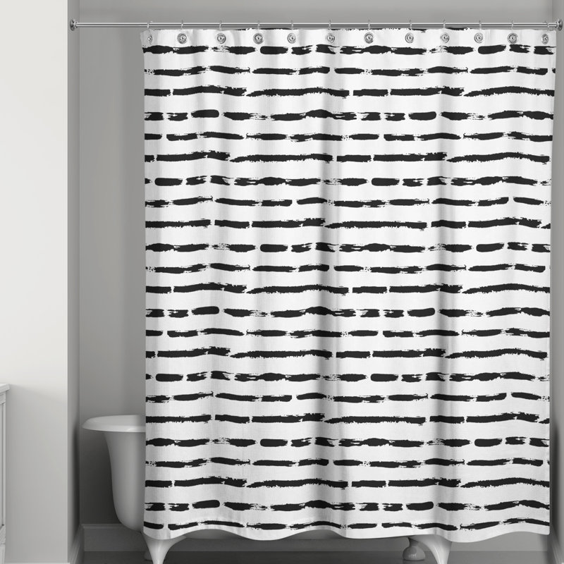  Rideau de douche rayé simple, Blanc / Noir