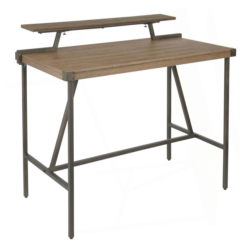 Gia Industrial Counter Table In Metal And Brown Wood-Pressed Grain Bamboo, Brown