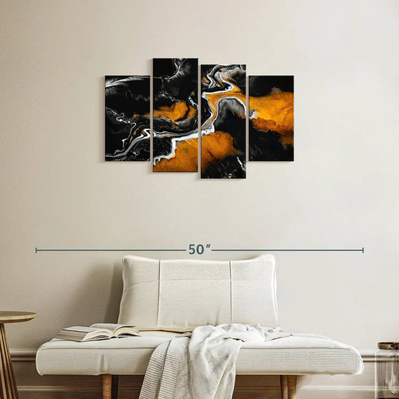 Avery or et noir abstrait, H 22 po x l 36 po