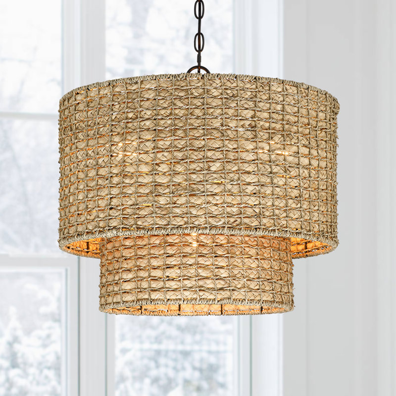 Stutz 4-Light Dimmable Rattan Drum Chandelier