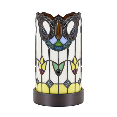 11" Modern Vintage Colorful Stained Glass Table Lamp,In-Line On/Off Switch, for Desk, Nightstand, Bedroom, Living Room, Small Spaces
