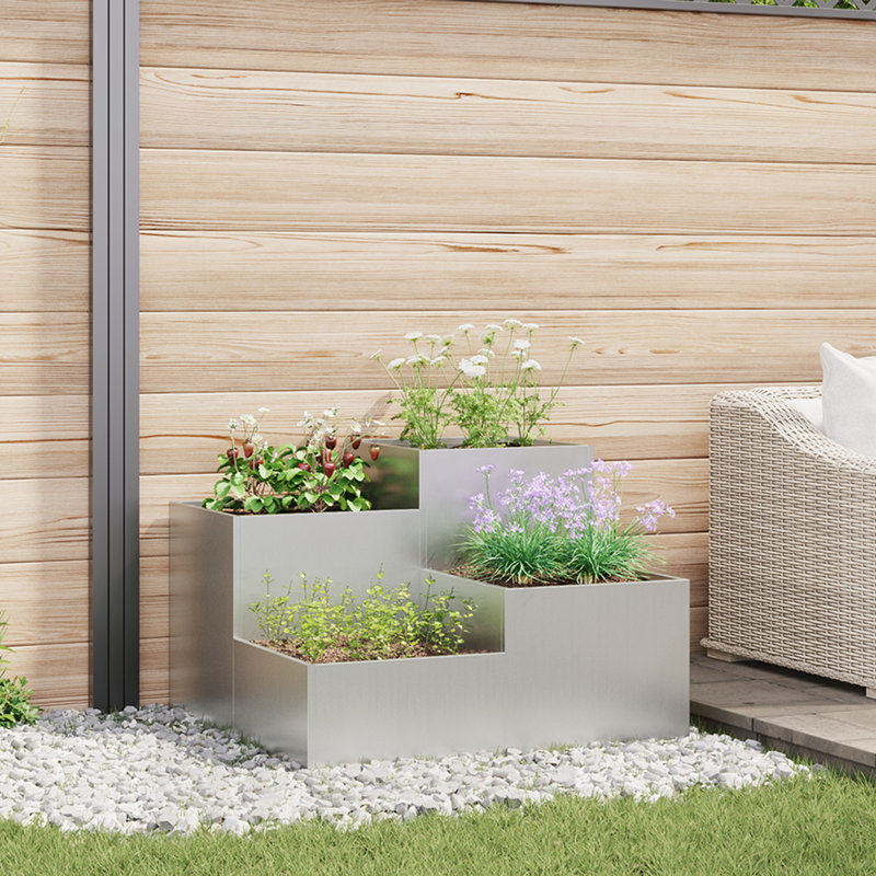 Planter Box, 60cm H x 100cm W x 100cm D, Silver