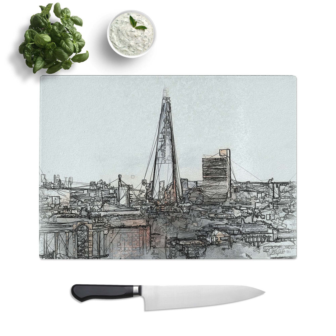 Tempered Glass The London Skyline with the Shard in Abstract Chopping Board