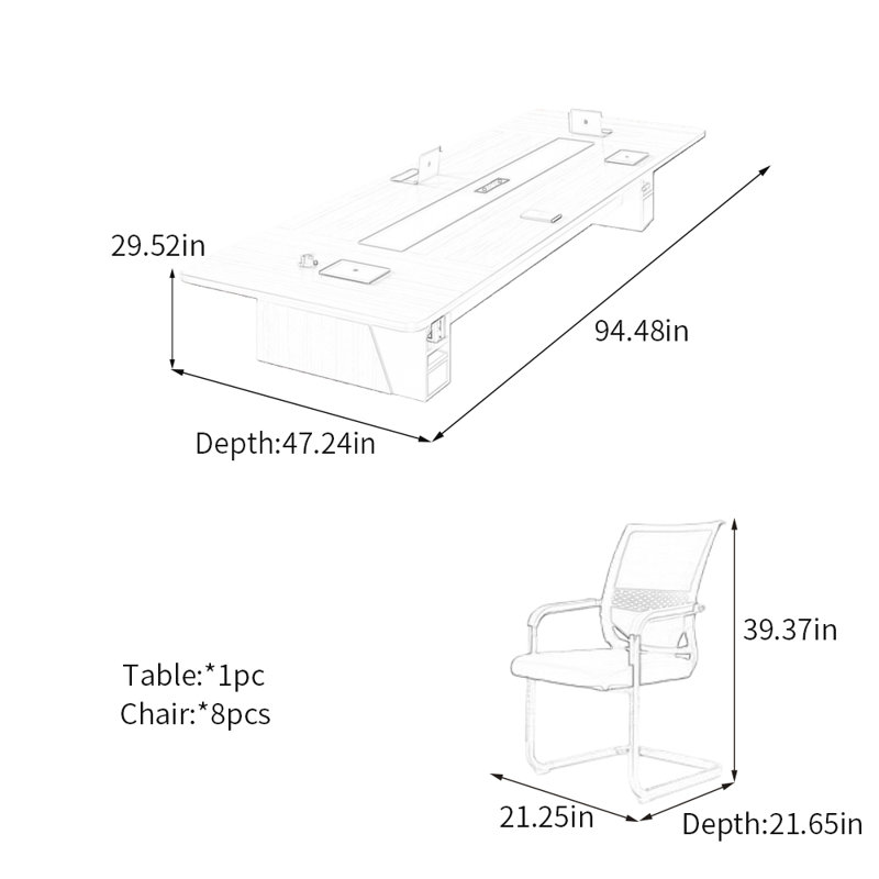 Table de conférence avec prise de courant et rangement