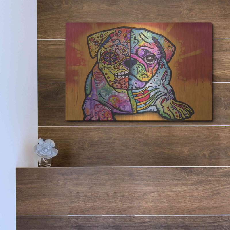«Sugar Pug» par Dean Russo - impression graphique sur métal sans cadre, H 12 po x l 16 po x P 0,13 po