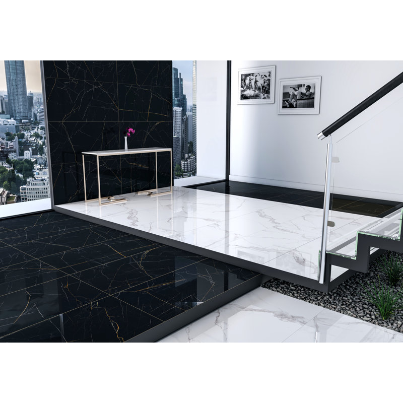 Carrelage simple 23 po x 47 po, Noir / or