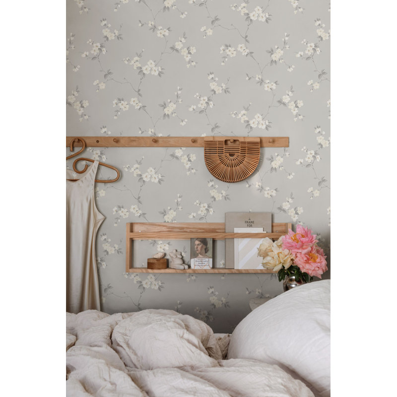 Engla Floral Matte Wallpaper Roll, Mineral Gray